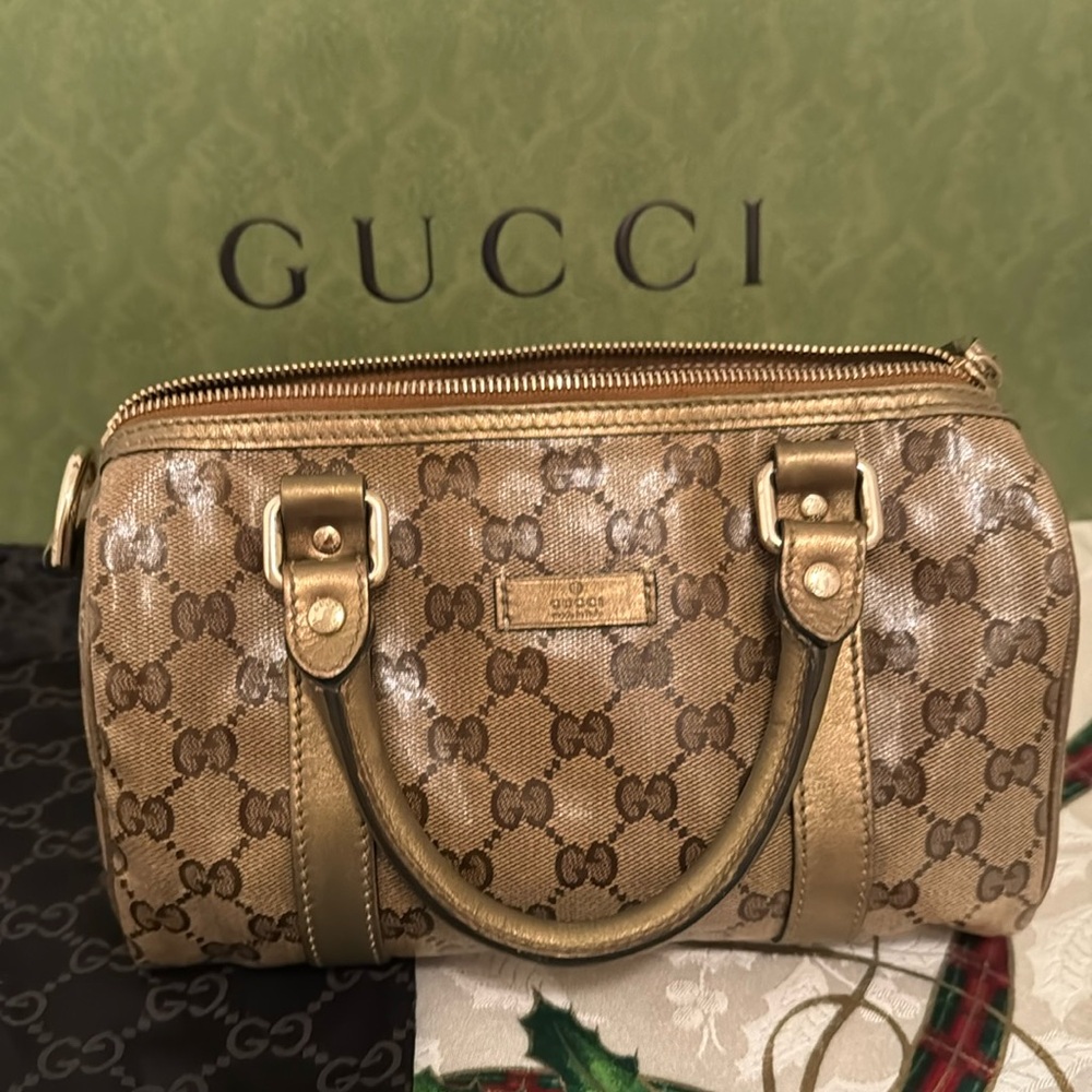 Gucci, Rare metallic gold Gucci mini sachel with bonus Gucci charm